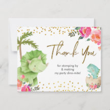 ピンクの恐竜サンキューカード