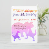 ピンクの恐竜フラグキッズ誕生日招待状カード 招待状 (スタンド正面)