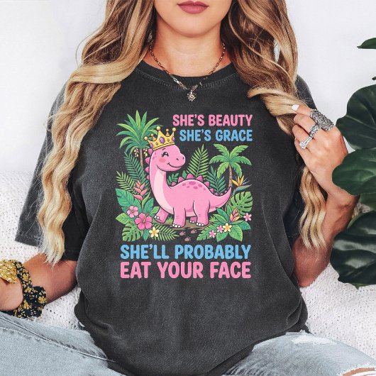 ピンクの恐竜プリンセス サーカスティック ジョーク Tシャツ
