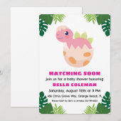 ピンクの恐竜ベビーシャワー招待状 招待状 (正面/裏面)