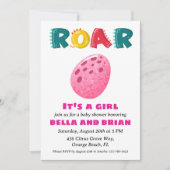 ピンクの恐竜ベビーシャワー招待状 招待状 (正面)