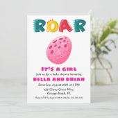 ピンクの恐竜ベビーシャワー招待状 招待状 (スタンド正面)