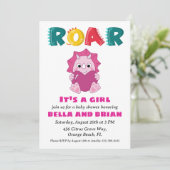 ピンクの恐竜ベビーシャワー招待状 招待状 (スタンド正面)