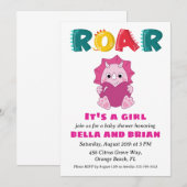 ピンクの恐竜ベビーシャワー招待状 招待状 (正面/裏面)