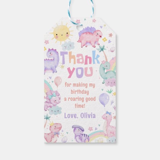ピンクの恐竜誕生日ありがとうギフトラベル ギフトタグ (裏面)