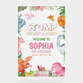 ピンクの恐竜誕生日招待状女の子恐竜 アクリルサイン (正面)