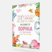 ピンクの恐竜誕生日招待状女の子恐竜 アクリルサイン (傾斜)