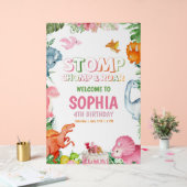 ピンクの恐竜誕生日招待状女の子恐竜 アクリルサイン (ウェディング)