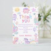 ピンクの恐竜Ｔ-Ｒｅｘの誕生日お礼カード サンキューカード (スタンド正面)