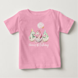 ピンクの恐竜1歳の誕生日Tシャツ ベビーTシャツ