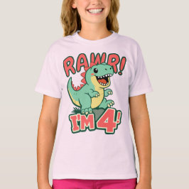 ピンクの恐竜4歳の誕生日Tシャツ Rawr Im 4 Cute Gi Tシャツ