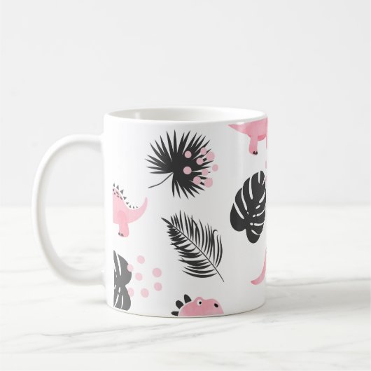 ピンクの恐竜：かわいい子供のパターン。 コーヒーマグカップ (左)