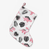 ピンクの恐竜:かわいい子供のパターン。 スモールクリスマスストッキング (正面 (吊り時))