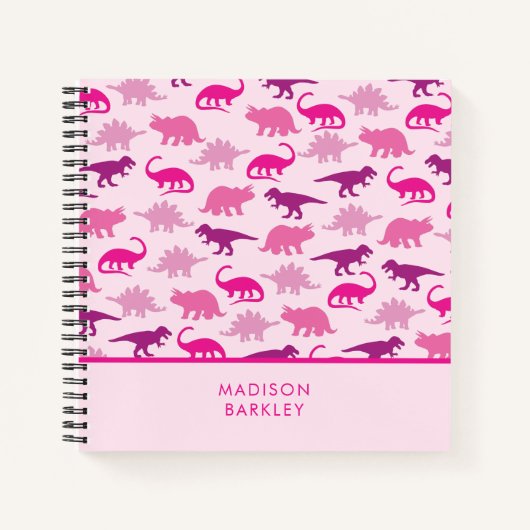 ピンクの恐竜 かわいい子供の日記 ノートブック (正面)