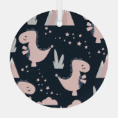 ピンクの恐竜、暗い背景、かわいい ガラスオーナメント (裏面)