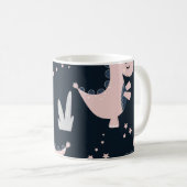ピンクの恐竜、暗い背景、かわいい コーヒーマグカップ (正面右)