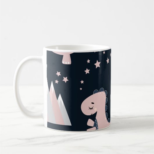 ピンクの恐竜、暗い背景、かわいい コーヒーマグカップ (左)
