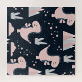 ピンクの恐竜、暗い背景、かわいい ジグソーパズル (横)