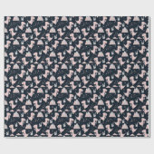 ピンクの恐竜、暗い背景、かわいい ラッピングペーパー (フラット)