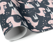 ピンクの恐竜、暗い背景、かわいい ラッピングペーパー (ロールコーナー)