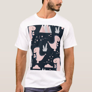 ピンクの恐竜、暗い背景、かわいい Tシャツ