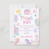 ピンクの恐竜T-Rexの誕生日お礼カード サンキューカード (正面)