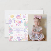 ピンクの恐竜T-Rex誕生日写真ありがとうカード サンキューカード (正面)