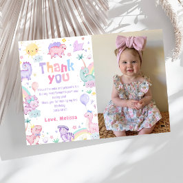 ピンクの恐竜T-Rex誕生日写真ありがとうカード サンキューカード