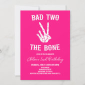 ピンクの悪い骨のスケルトン2歳の誕生日パーティー 招待状 (正面)