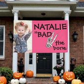 ピンクの悪い2骨ハロウィーンの2番目の誕生日の写真 横断幕