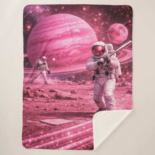 ピンクの惑星で野球をする二人の宇宙飛行士 シェルパブランケット (正面)