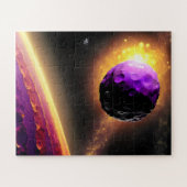 ピンクの惑星に向かって大きな紫色の彗星が轟く ジグソーパズル (横)