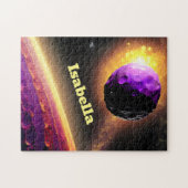 ピンクの惑星に向かって轟音を上げる巨大バイオレット小惑星 ジグソーパズル (横)