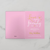 ピンクの愛が家族の養子縁組を発表 箔グリーティングカード (外側レイダウン)