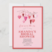 ピンクの愛が満ちている バレンタイン ブライダルシャワー 招待状 (正面)