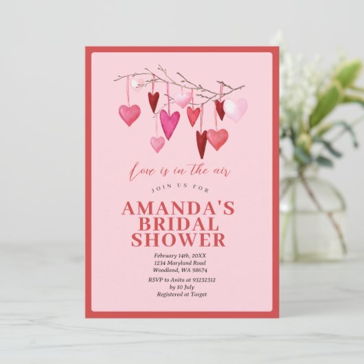 ピンクの愛が満ちている バレンタイン ブライダルシャワー 招待状 (スタンド正面)
