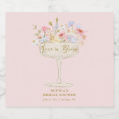 ピンクの愛が花咲く ブライダルシャワー パーソナライズド スパークリングワインラベル (シングルラベル)