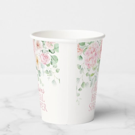 ピンクの愛が花開く ハイドレンジアのブライダルシャワー 紙コップ (右)