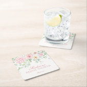 ピンクの愛が花開く フローラルハイドランジア ブライダルシャワー スクエアペーパーコースター (インサイチュ)