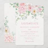 ピンクの愛が花開く フローラル・セーブ・ザ・デート・カード 招待状 (正面/裏面)