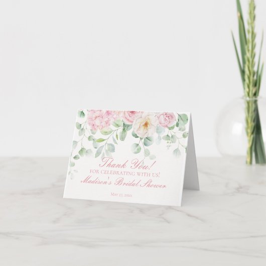 ピンクの愛が花開く フローラル ハイドランジア 感謝カード (正面)