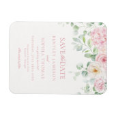 ピンクの愛が開花フローラに保存する日付カード マグネット (横)