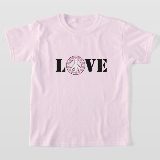 ピンクの愛と平和のハートサイン Tシャツ (レイダウン)