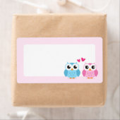 ピンクの愛のカップルかわいいフクロウのハート ラベル (インサイチュ)