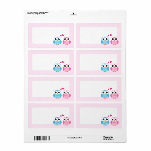 ピンクの愛のカップルかわいいフクロウのハート ラベル (フルシート)