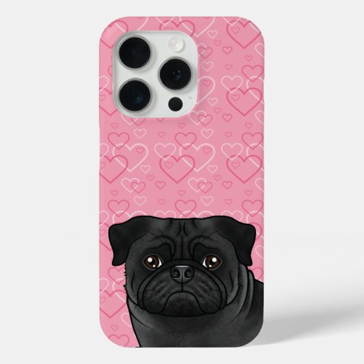 ピンクの愛のハートに黒いパグ犬の頭を閉じる Case-Mate iPhoneケース (裏面)