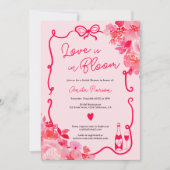 ピンクの愛の開花フローラ落書きブライダルシャワー 招待状 (正面)