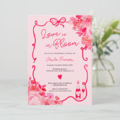 ピンクの愛の開花フローラ落書きブライダルシャワー 招待状 (スタンド正面)