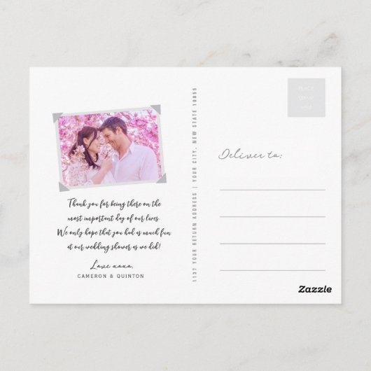 ピンクの愛の鳥点々のあると花お洒落の結婚数 ポストカード (裏面)