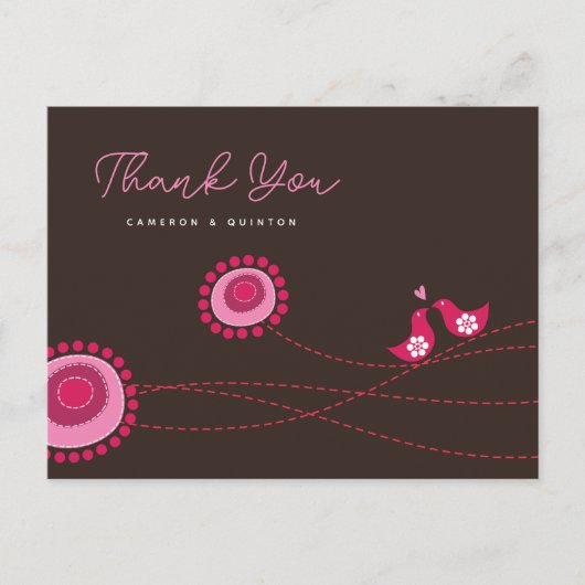 ピンクの愛の鳥点々のあると花お洒落の結婚数 ポストカード (正面)